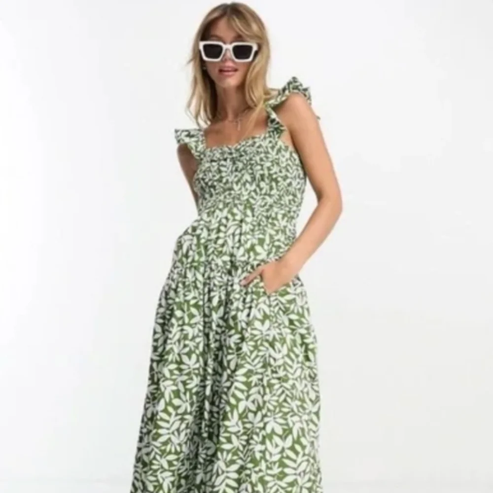 Abercrombie & Fitch Green and White Floral Maxi Dress